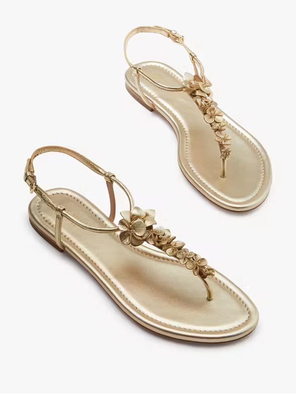 Anne Klein Gold Floral T-Strap Sandals